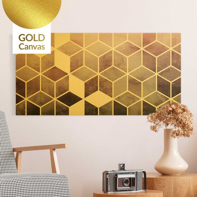 Wanddeko Wohnzimmer Goldene Geometrie - Rosa Grau