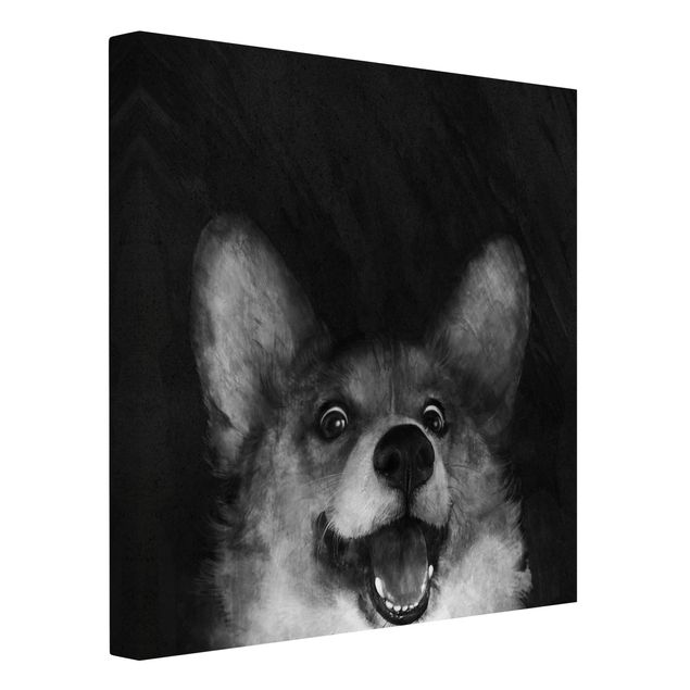 Wanddeko Flur Illustration Hund Corgi Malerei Schwarz Weiß