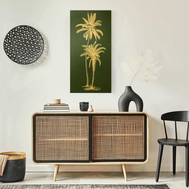 Wanddeko Botanik Illustration Palmen auf Grün