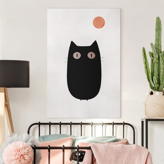 Wanddeko Wohnzimmer Schwarze Katze Illustration