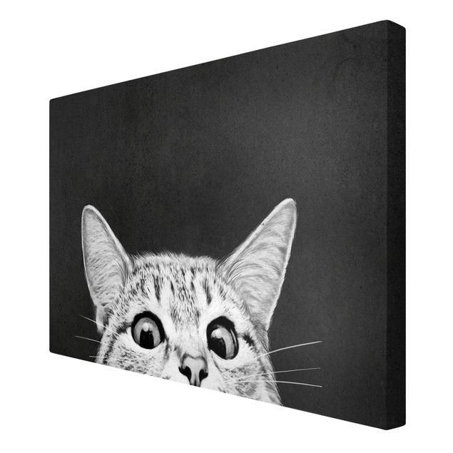 Wanddeko Esszimmer Illustration Katze Schwarz Weiß Zeichnung