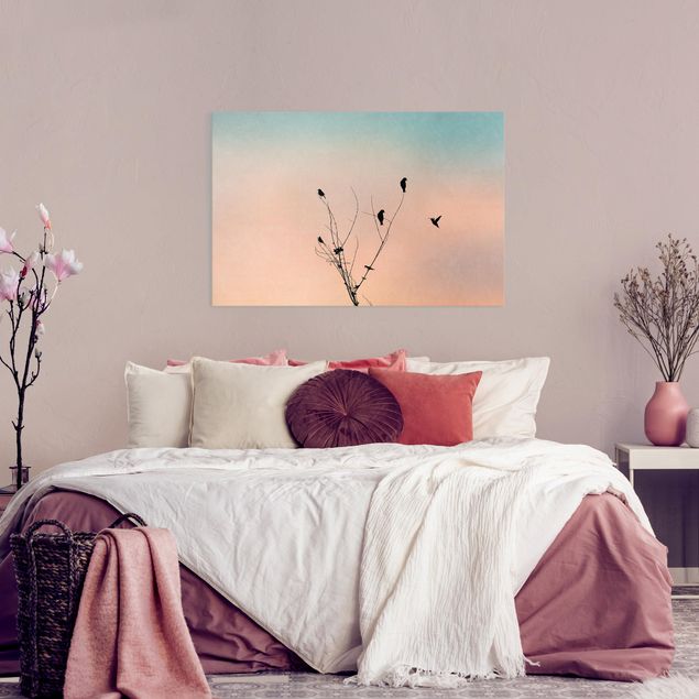 Wanddeko Schlafzimmer Vögel vor rosa Sonne II