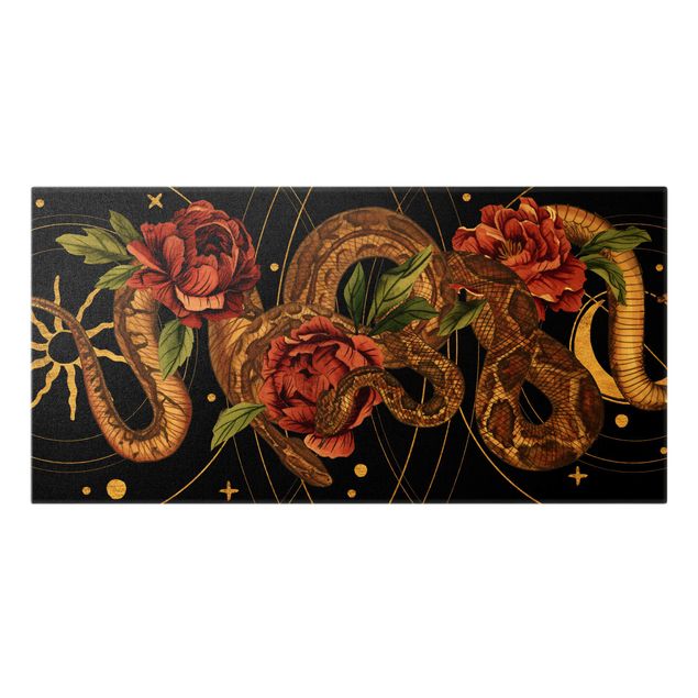 Wanddeko Jugendzimmer Schlangen mit Rosen vor Schwarz und Gold I