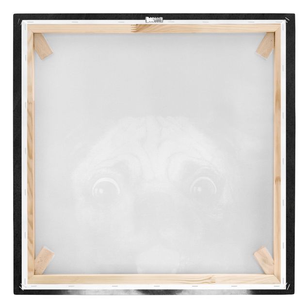Wanddeko Büro Illustration Hund Mops Malerei auf Schwarz Weiß