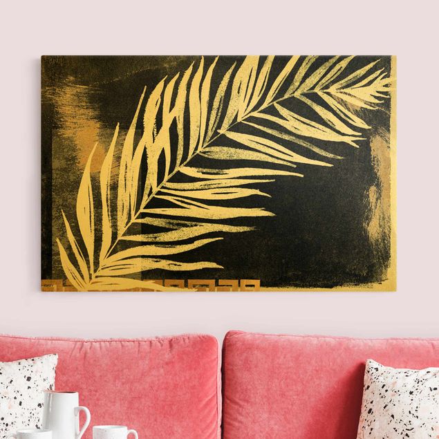 Wanddeko gold Palmenblatt auf Schwarz und Gold