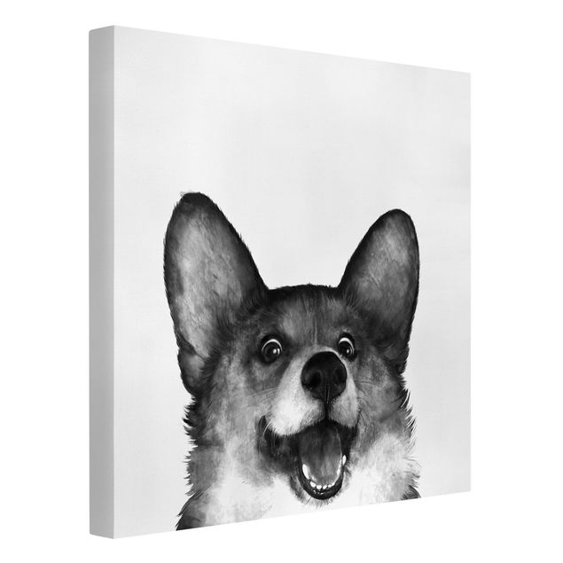 Wanddeko Flur Illustration Hund Corgi Weiß Schwarz Malerei