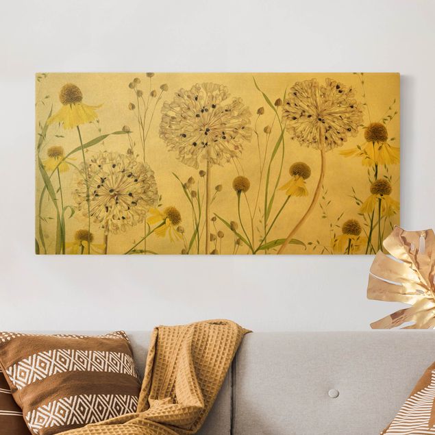 Wanddeko Wohnzimmer Allium und Helenium Illustration