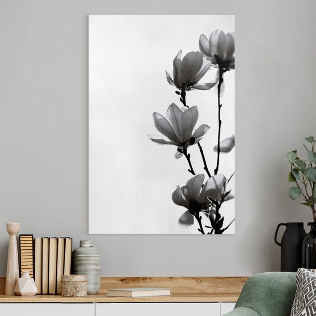 Wanddeko Wohnzimmer Frühlingsbote Magnolie Schwarz Weiß