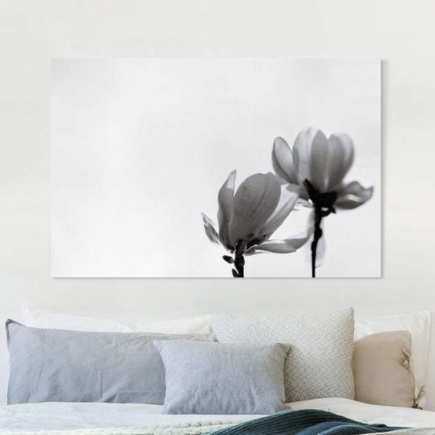 Wanddeko Wohnzimmer Frühlingsbote Magnolie Schwarz Weiß