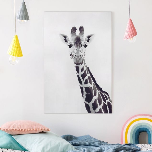 Wanddeko Wohnzimmer Giraffen Portrait in Schwarz-weiß