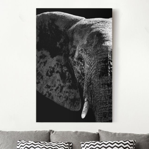 Küche Dekoration Afrikanischer Elefant schwarz-weiß