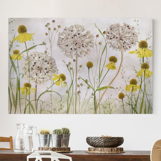 Wanddeko Blume Allium und Helenium Illustration
