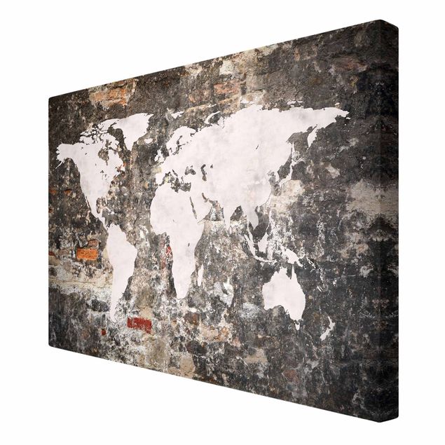 Wanddeko Büro Alte Mauer Weltkarte