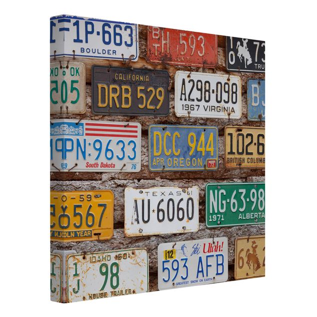 Wanddeko Esszimmer Amerikanische Nummernschilder auf Holz