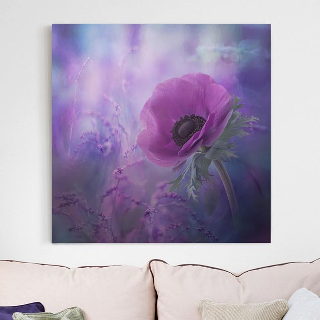 Wanddeko Wohnzimmer Anemonenblüte in Violett