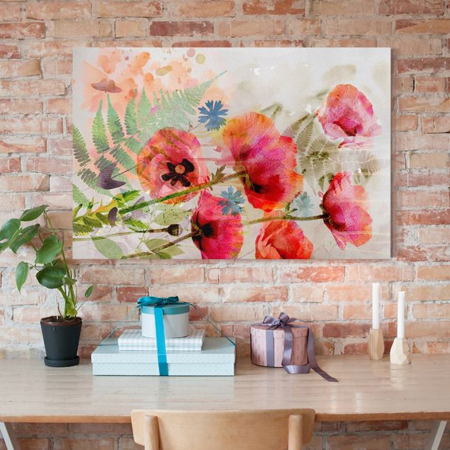 Wanddeko Küche Aquarell Blumen Mohn