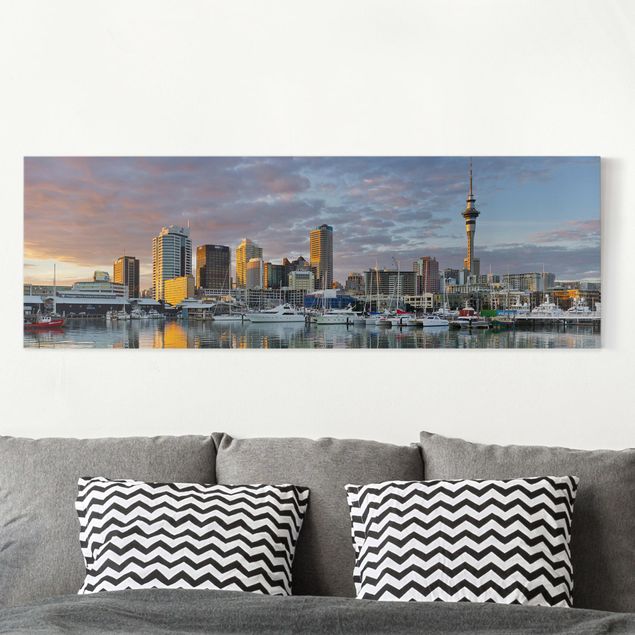 Wanddeko Wohnzimmer Auckland Skyline Sonnenuntergang