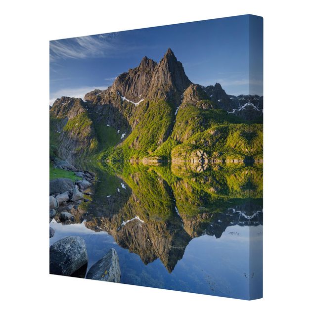 Wanddeko Büro Berglandschaft mit Wasserspiegelung in Norwegen