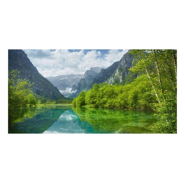 Wanddeko grün Bergsee mit Spiegelung