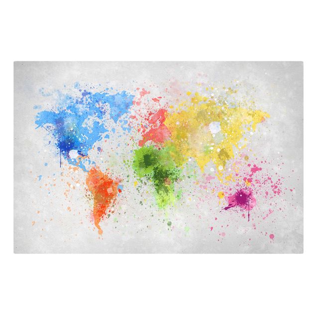 Wanddeko Mädchenzimmer Bunte Farbspritzer Weltkarte