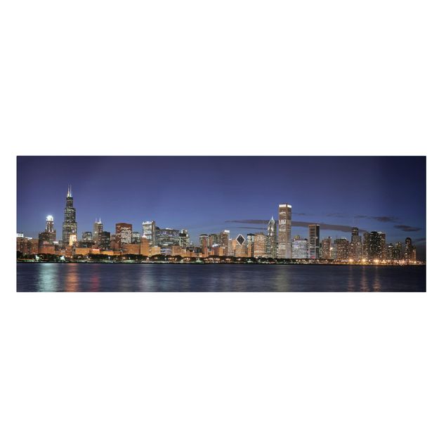 Wanddeko Büro Chicago Skyline bei Nacht