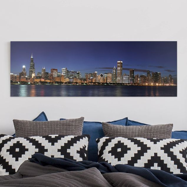 Wanddeko Wohnzimmer Chicago Skyline bei Nacht