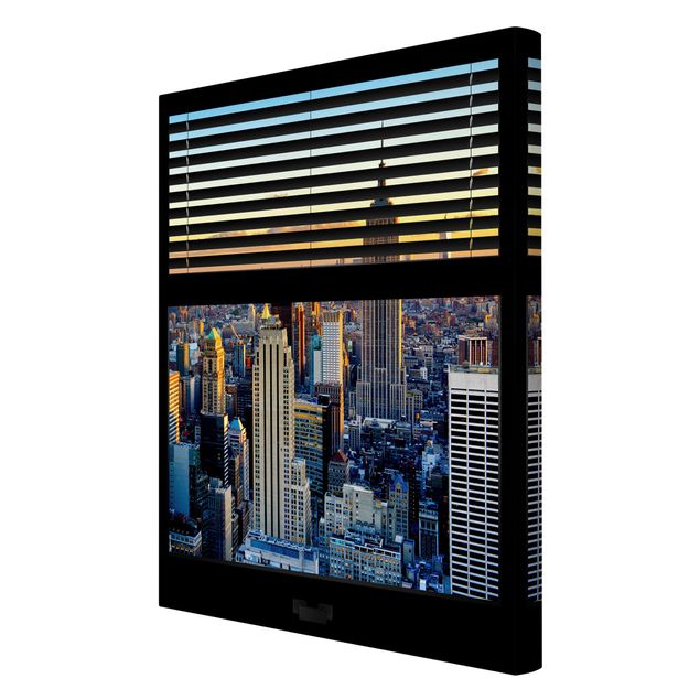 Wanddeko Büro Fensterausblick Jalousie - Sonnenaufgang New York
