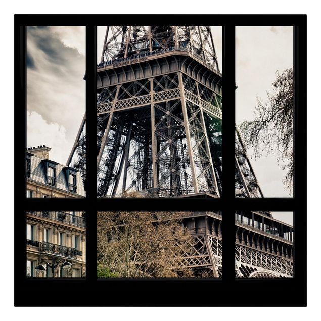 Wandbilder Paris Fensterausblick Paris - Nahe am Eiffelturm schwarz weiß