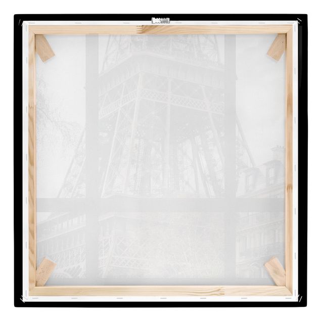 Leinwandbild Paris Fensterausblick Paris - Nahe am Eiffelturm schwarz weiss