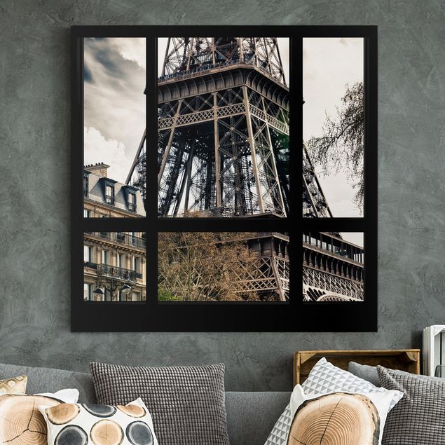 Küchen Deko Fensterausblick Paris - Nahe am Eiffelturm schwarz weiß