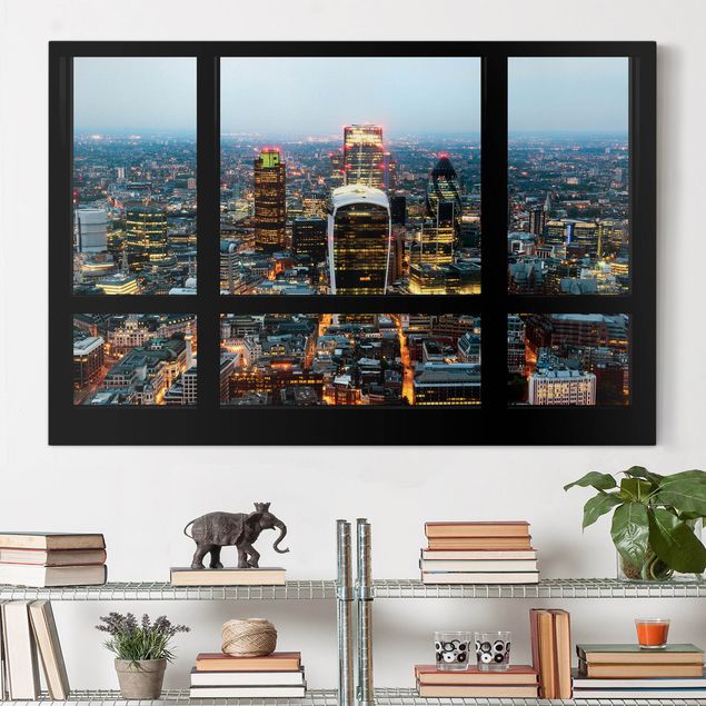 Wanddeko Wohnzimmer Fensterblick auf beleuchtete Skyline von London
