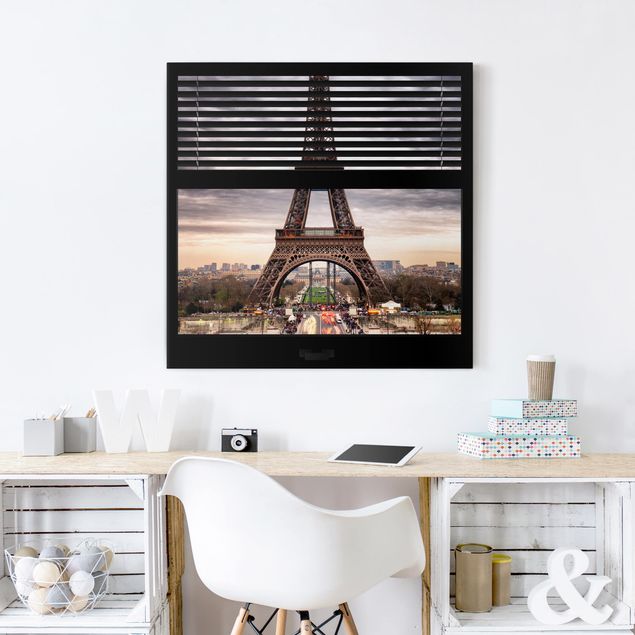 Wanddeko Schlafzimmer Fensterblick Jalousie - Eiffelturm Paris