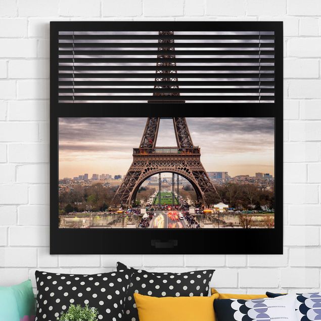 Wanddeko Wohnzimmer Fensterblick Jalousie - Eiffelturm Paris