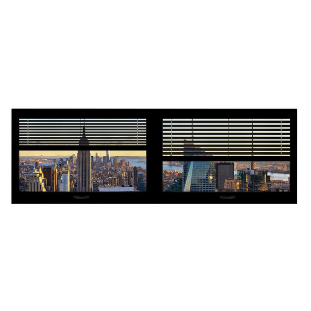 Wanddeko Esszimmer Fensterblick Jalousie - Manhattan Abendstimmung