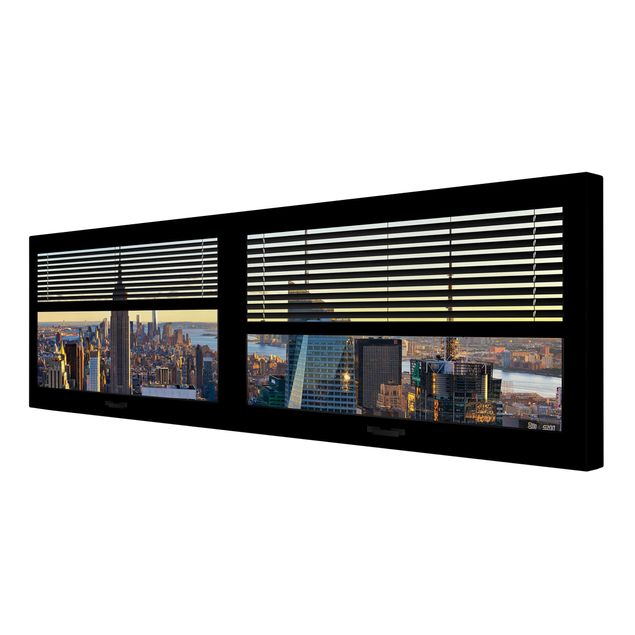 Wanddeko Büro Fensterblick Jalousie - Manhattan Abendstimmung