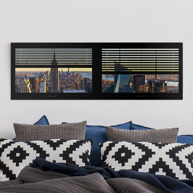 Wanddeko Wohnzimmer Fensterblick Jalousie - Manhattan Abendstimmung