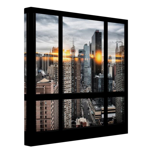 Wanddeko Flur Fensterblick New York mit Sonnen-Reflexion