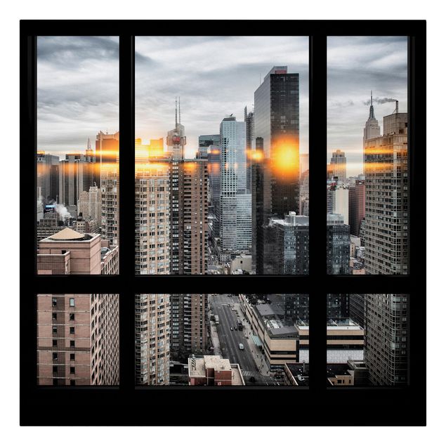 Wanddeko Esszimmer Fensterblick New York mit Sonnen-Reflexion