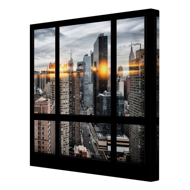 Wanddeko Büro Fensterblick New York mit Sonnen-Reflexion