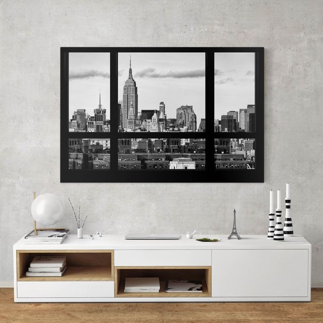 Wandbilder New York Fensterblick New York Skyline schwarz weiss