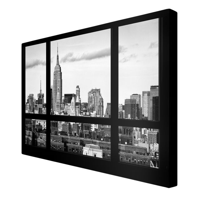 Wanddeko Büro Fensterblick New York Skyline schwarz weiss