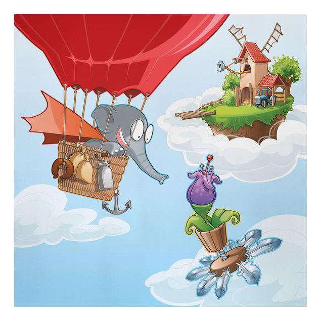 Wanddeko Babyzimmer Fliegender Bauernhof Elefant in den Wolken