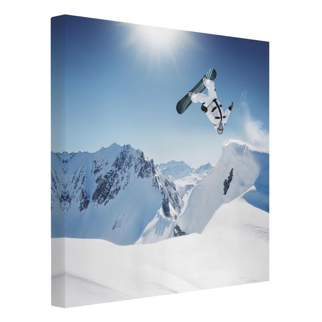Leinwandbilder Berge Fliegender Snowboarder