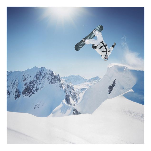 Wandbilder Berge Fliegender Snowboarder