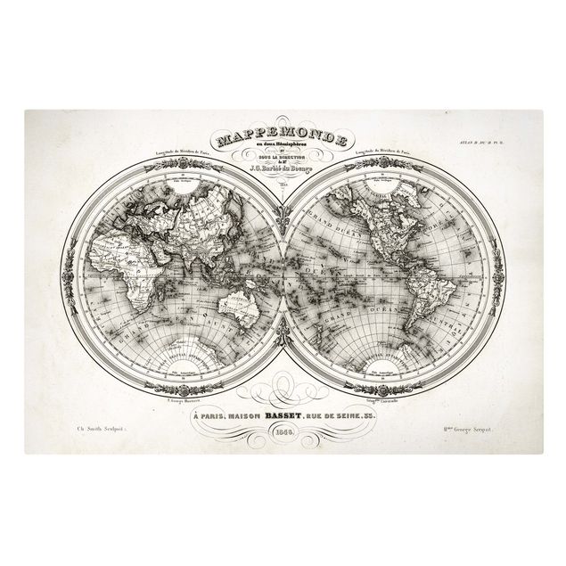 Wanddeko Büro Französische Karte der Hemissphären von 1848