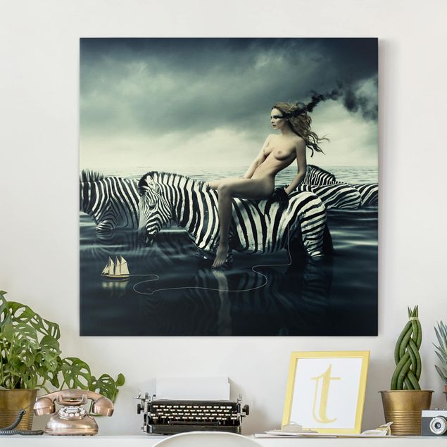Wanddeko Wohnzimmer Frauenakt mit Zebras
