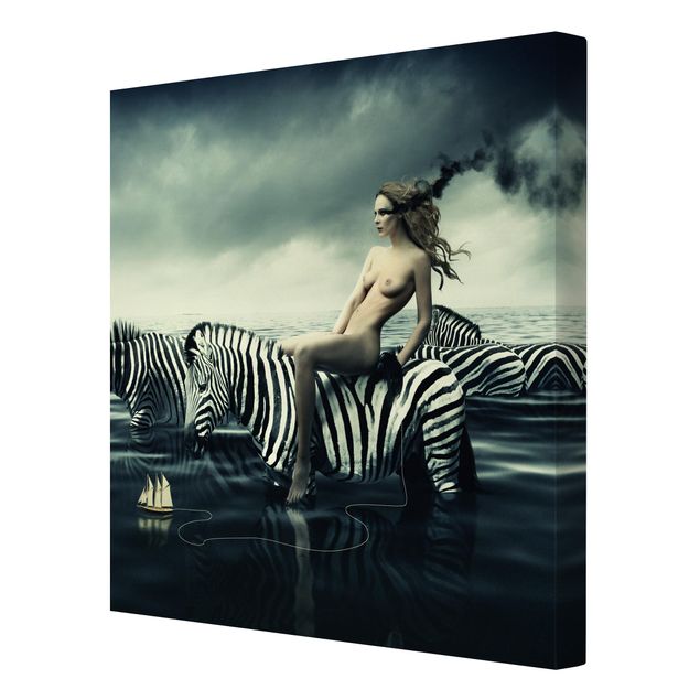Zebra Bilder auf Leinwand Frauenakt mit Zebras