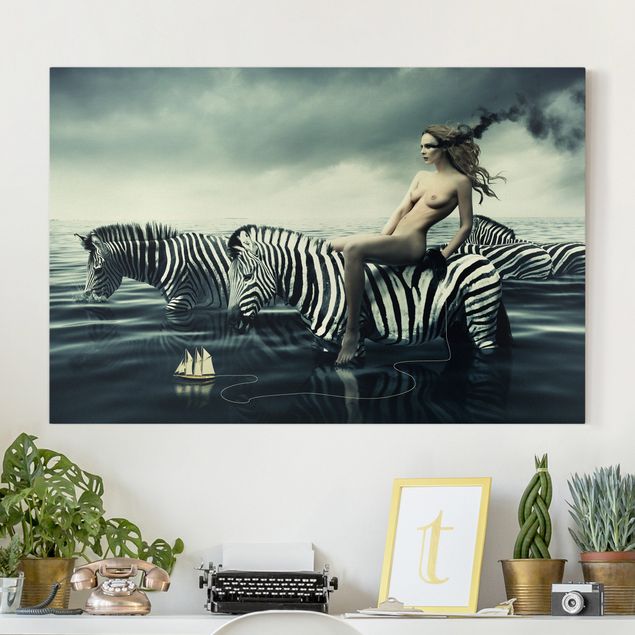 Wanddeko Wohnzimmer Frauenakt mit Zebras
