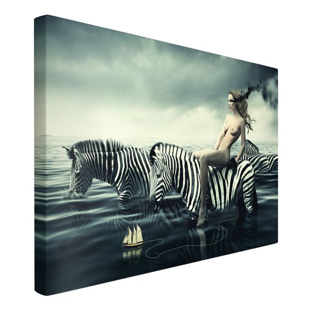 Wanddeko Esszimmer Frauenakt mit Zebras