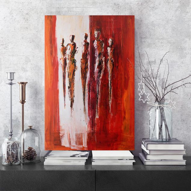 Wanddeko Wohnzimmer Petra Schüßler - Fünf Figuren in Rot 01